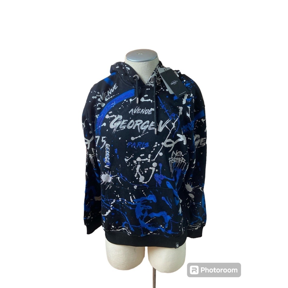 George V Paris Men's Hoodie GV-2419 XL Black Splatter Pullover Sweatshirt